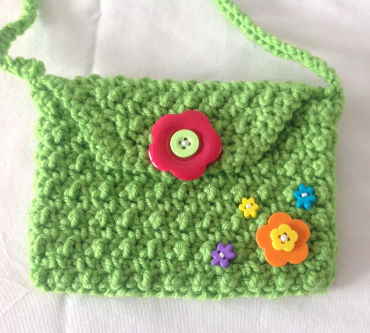 Crochet Girls Purse Handmade Purse Crochet Small Purse Green Purse Toddler Purse Little Girl Purse
